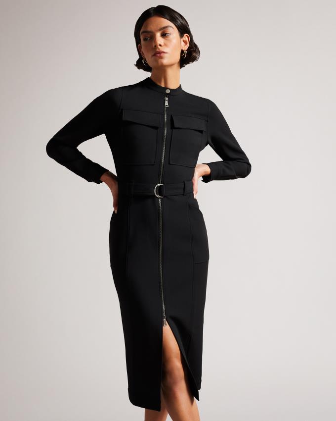 Peignoir Ted Baker Belted Shirt With Utility Detailing Noir Femme | XXS-29019618